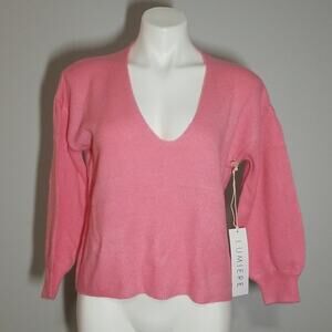 NWT Lumiere Pink V-Neck Sweater Size Small Open Cut-Out Back Barbiecore